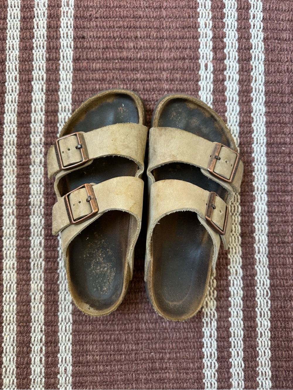 Birkenstock Arizona tabacco brown two strap slide sandals size 37